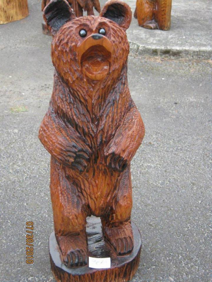 Handcarved standing brown bear sculpture